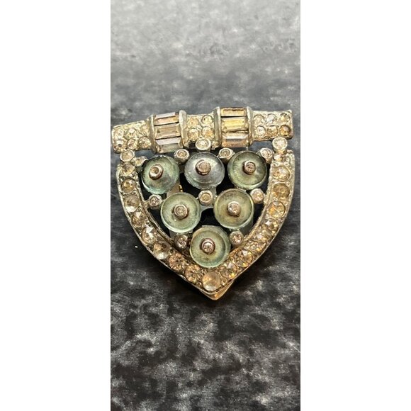 Vtg Base Metal Art Deco Rhinestone Dress Purse Or Hat Clip Square Rhinestones - Picture 2 of 5